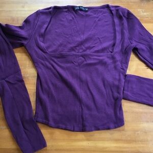 Zara Long sleeve, square neck, cropped top, size S